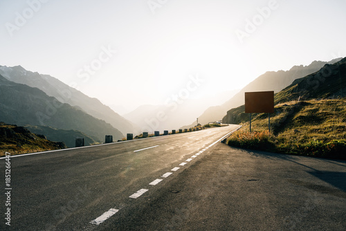Scenic road through the Swiss Alps at Sustenpass, Berna, Switzerland, during sunset.