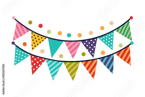 Colorful party bunting flags garland, cute hand drawn vector illustration for celebration
