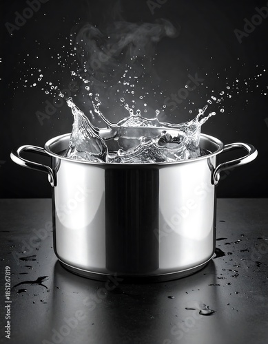 Stainless steel pot with splashing water
