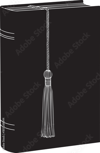 Hardcover book silhouette with tassel bookmark on transparent background for reading