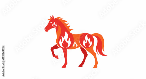 Stylized Fire Horse Chinese Zodiac Flat Vector