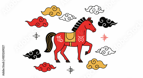 Traditional Fire Horse Chinese Zodiac Cloud Illustration