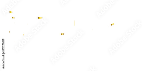 Elegant falling golden confetti with metallic serpentine ribbons on a clean white background, realistic shiny tinsel for festive holiday, party, and celebration designs