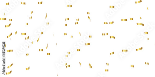 Elegant falling golden confetti with metallic serpentine ribbons on a clean white background, realistic shiny tinsel for festive holiday, party, and celebration designs