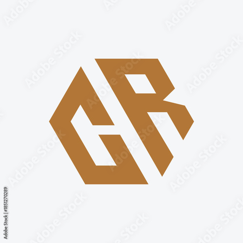 A modern abstract geometric monogram logo design combining uppercase letters C and R