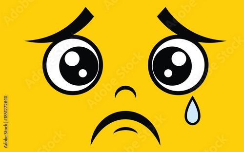Sad Yellow Face with a Tear, Vector Emoji.