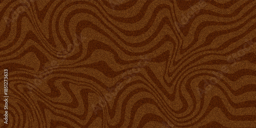 Abstract brown psychedelic waves print background. 1970s trippy pattern. Marble acrylic swirl pattern. Coffee or chocolate liquid texture.