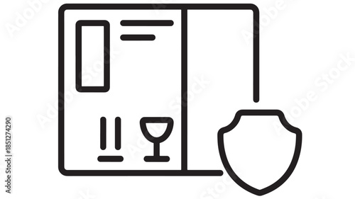 Document with security shield and glass minimalist line art silhouette on transparent background