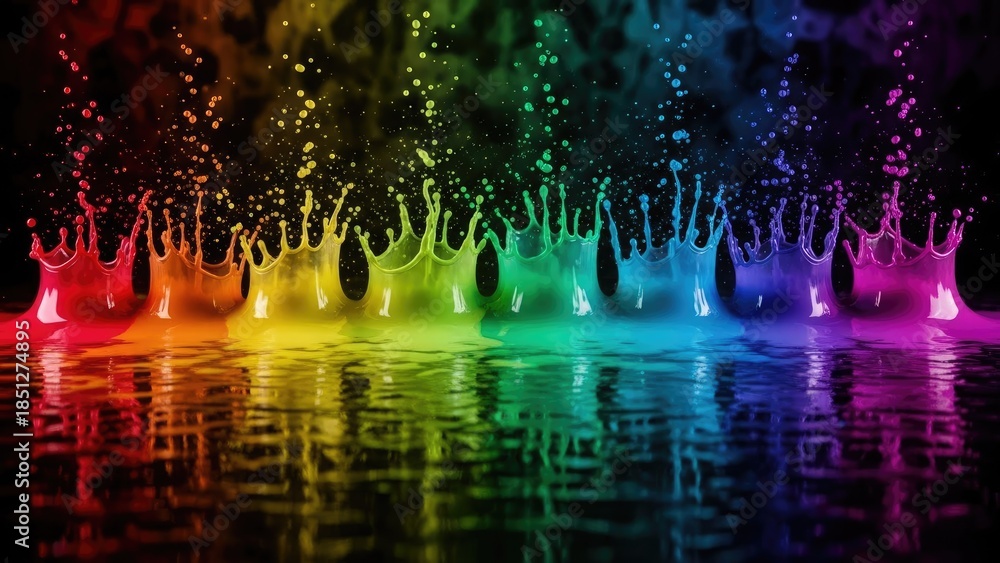 Fototapeta premium Vibrant rainbow paint splashes creating dynamic colorful effect