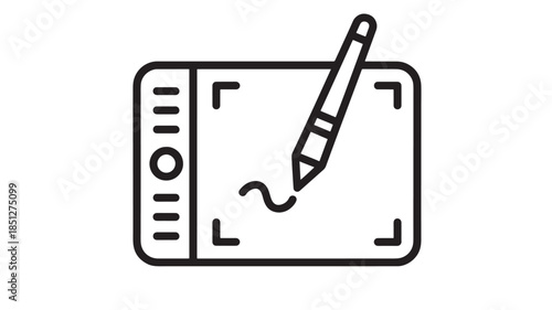 Graphic tablet with stylus pen illustration on transparent background silhouette