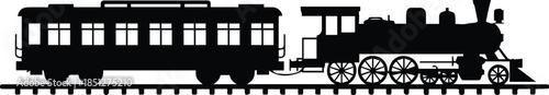 train retro steam locomotive pulling single passenger car vector icons
