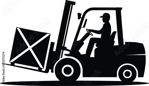 forklift black and white silhouette for warehouse equipment logistics
