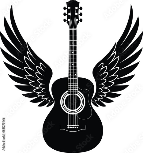 Acoustic guitar with wings silhouette