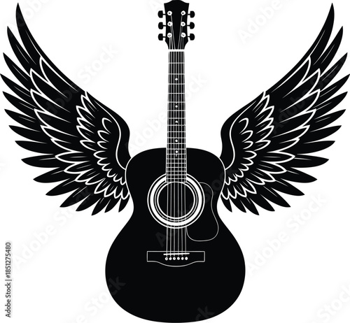 Acoustic guitar with wings silhouette