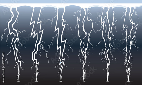 Dramatic Vector Illustration of Intense Lightning Bolts Electrifying a Stormy Sky During a Severe Weather Event