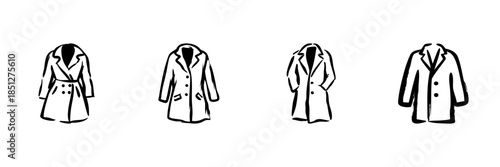 Coat Collection In Hand Drawn Style Set. Fashionable Outerwear, Trench And Overcoat Doodle Sketch Collection. Winter Wardrobe Essentials. Isolated Vector Illustration