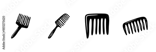 Combs In Hand Drawn Style Set. Hair Styling, Grooming, And Care Doodle Sketch Collection. Personal Hygiene Tools. Isolated Vector Illustration