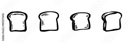 Slices Of Bread In Hand Drawn Style Set. Bakery, Breakfast, Sandwich Ingredients Doodle Sketch Collection. Food Illustration. Isolated Vector Illustration