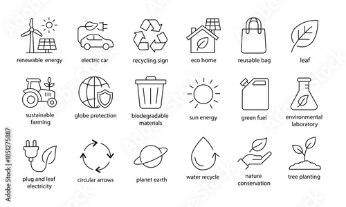Sustainable and Eco-Friendly Line Icons Collection.line art style 