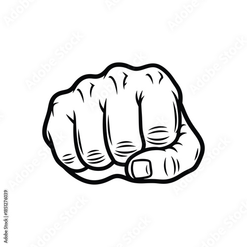 Clenched fist hand gesture black and white illustration