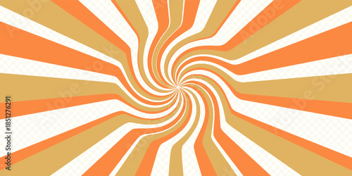Swirling radial ice cream background. Orange groovy vortex spiral twirl. Twirl sunburst psychedelic pattern. Orange lollipop texture. Swirl candy background. Vector illustration.