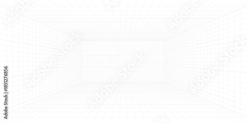 Perspective grid background 3d Vector illustration. Interior design Model projection background template. Line one point perspective