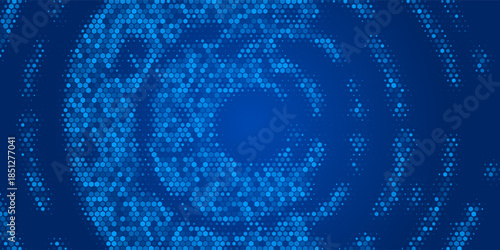 Blue glowing hexagon texture. Abstract neon hexagonal grid wallpaper. Navy honeycomb pattern backdrop. Vector modern technology, business, science, healthcare, medicine, presentation design background