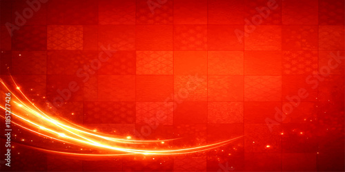 A futuristic red abstract background features a bright digital pattern of glowing stars and laser lines, creating a festive Christmas wallpaper with a motion texture for business and technology