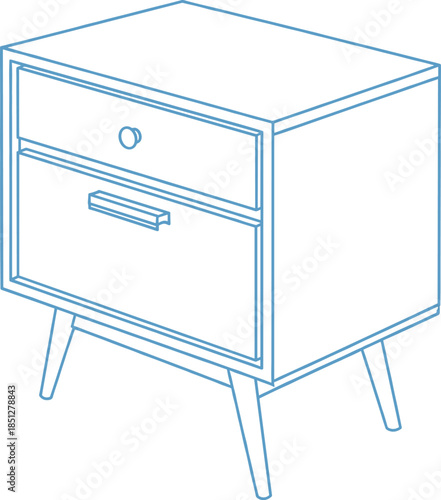 Minimalist isometric nightstand cabinet outline with drawer and door for modern bedroom furniture design