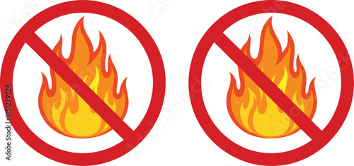 No fire allowed warning symbol with crossed flame icon for safety prohibition signs and hazard prevention designs