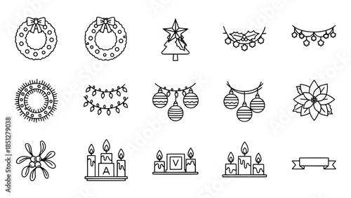 christmas icons illustrating decoration elements holiday season or festive christmas icons showing decoration elements holiday mood