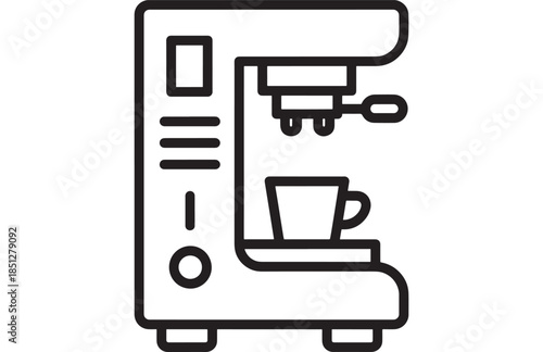 Simple coffee machine outline illustration on transparent background silhouette