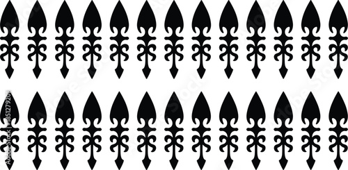 Fleur de lis decorative pattern collection with repeated royal symbols black silhouette ornamental vector set