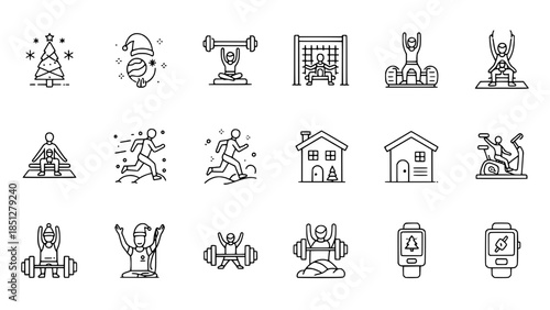 Christmas tree shines celebration or fitness icons exercise lifestyle