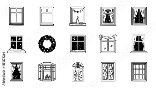 Christmas windows showcase festive decorations displaying winter scenes or christmas elements or windows showing festive decorations displaying winter scenes and broken panes