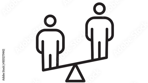 Simple seesaw with two figures linear design on transparent background silhouette