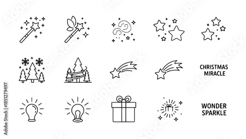 Magic wands create wonders around christmas trees and holiday presents in a festive season or stars glitter creating wonders over christmas trees and gifts during holiday season