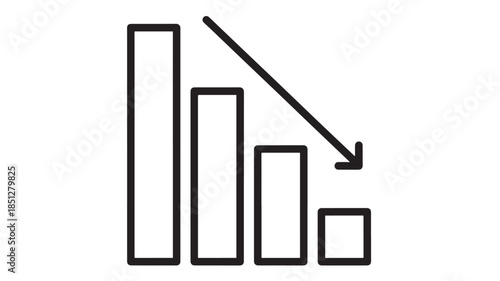 Declining bar graph icon illustrating a downward trend on transparent background silhouette