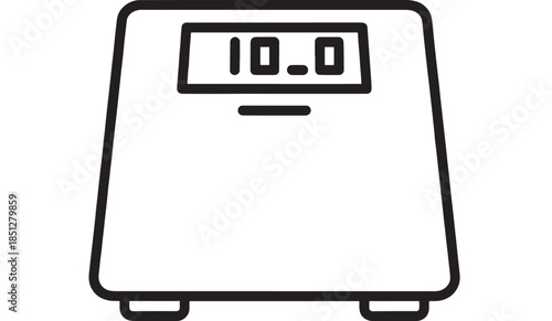 Simple digital scale with display showing 10 0 line art silhouette on transparent background