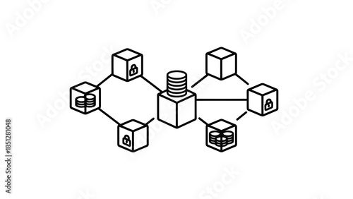 Decentralized network architecture with secure data blocks and blockchain technology concept