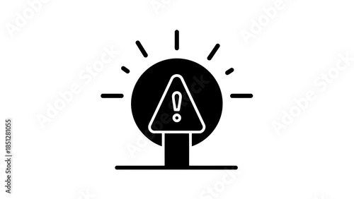 Warning sign icon illuminated with radiating light, representing alert and danger notification
