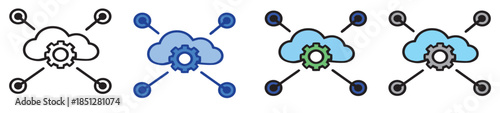 Cloud computing network setting icon collection representing distributed data management