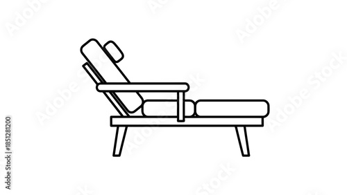 Simple outline drawing of a chaise lounge chair with cushion, isolated on white background.