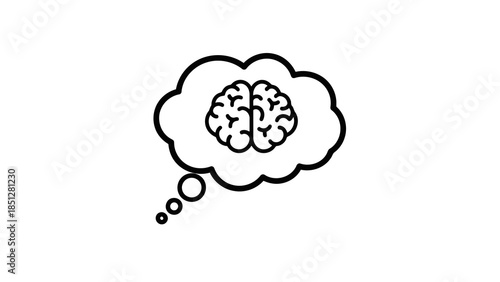 Thought bubble with outline of brain, representing thinking, ideas, and cognition, isolated