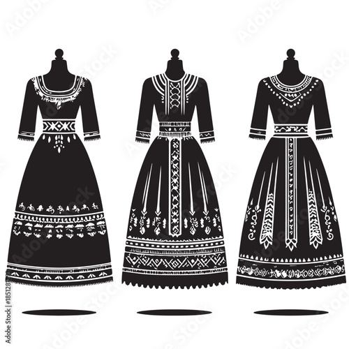 Black Traditional dress Silhouette Vector, High Quality Illustration on White Background