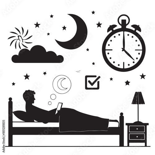 Black Sleep Routine Graphic Silhouette Vector, High Quality Illustration on White Background