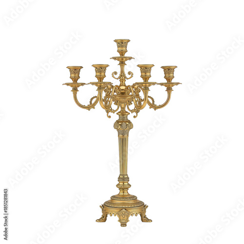 Golden Candelabrum Stands Tall With Multiple Branches and Candle Holders in a...