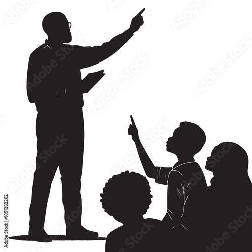 Black Teacher Explaining Silhouette Vector, High Quality Illustration on White Background