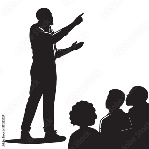Black Teacher Explaining Silhouette Vector, High Quality Illustration on White Background