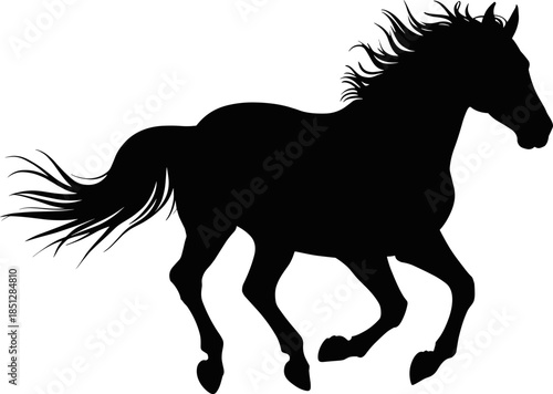 Vector Illustration of a Wild Horse Silhouette, Featuring a Powerful Mustang Running with a Flowing Mane and Tail for Equestrian Concepts
